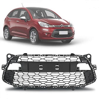 Grade do para choque c3 citroën de 2013 a 2020 dianteira central preta sem tampa de reboque