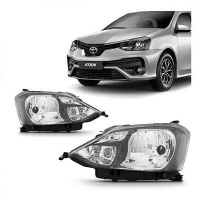 Farol etios toyota de 2017 a 2021 lado direito cromado e preto manual