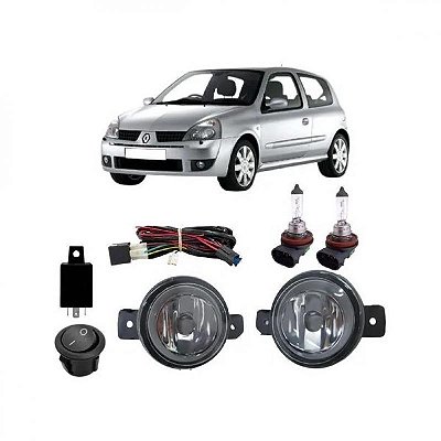 Kit farol auxiliar clio renault de 2003 a 2005 completo com botão universal