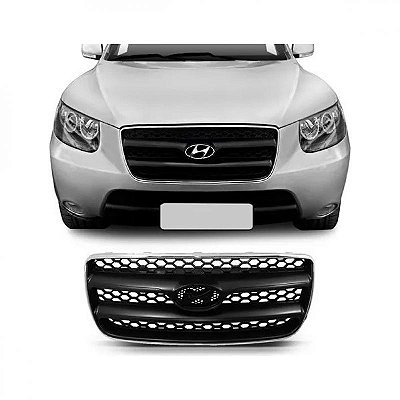 Grade do radiador santa fe hyundai de 2006 a 2010 preta com aro cromado