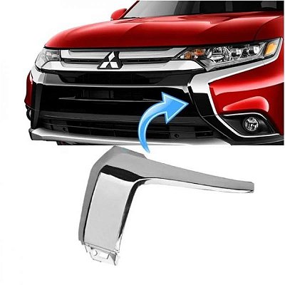 Moldura inferior do para choque outlander mitsubishi de 2016 a 2022 dianteira central lado direito cromada