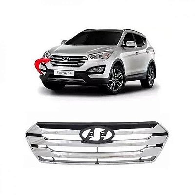 Grade do radiador santa fe hyundai de 2014 a 2016 com friso cromado e moldura inferior do para choque cromada