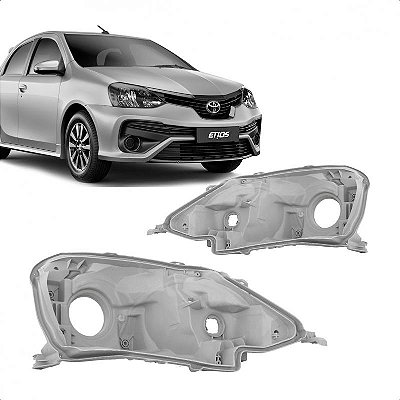 Carcaça de farol etios toyota de 2012 a 2021 lado esquerdo cinza