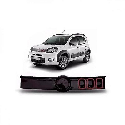 Grade do radiador uno fiat de 2015 a 2021 preto brilhante sport com moldura inferior do para choque e borda vermelha