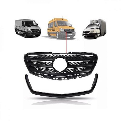 Grade radiador sprinter mercedes benz de 2017 a 2019 preta sem emblema com moldura