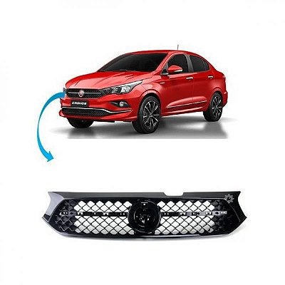 Grade do radiador cronos fiat de 2018 a 2020 preta com logotipo redondo