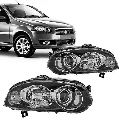 Farol palio fiat de 2009 a 2020 e siena fiat de 2009 a 2012 lado esquerdo preto com anel cromado bola