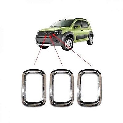 Moldura inferior para choque para grade frontal uno e fiorino fiat de 2011 a 2014 cromada três peças
