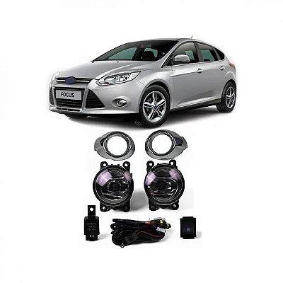 Kit de farol auxiliar focus ford de 2014 a 2015 cromado com grade e botão universal