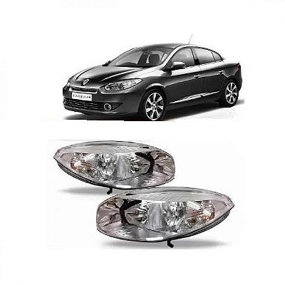Farol fluence renault de 2010 a 2018 lado direito cromado elétrico com motor sem projetor