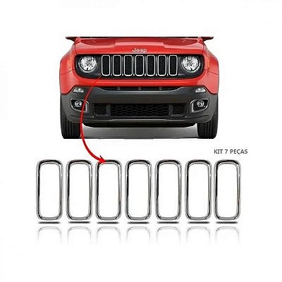 Moldura da grade do para choque renegade jeep de 2015 a 2018 inferior cromada conjunto de sete peças