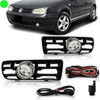 Kit farol auxiliar golf volkswagen de 1999 a 2006 com grade aro cromado e botão universal