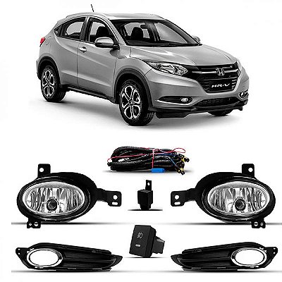 Kit de farol auxiliar hrv honda de 2015 a 2018 com grade e aro cromado