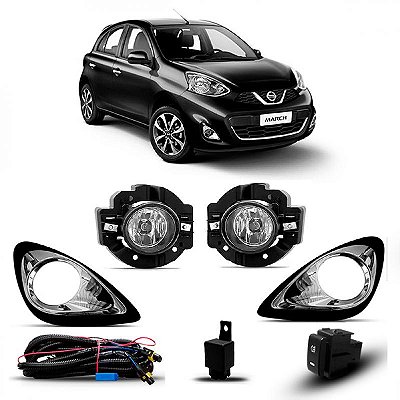 Kit de farol auxiliar march nissan de 2014 a 2020 com grade cromada