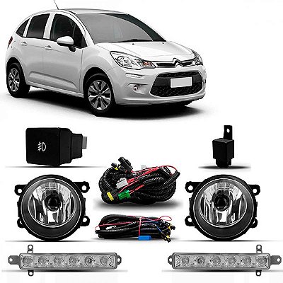 Kit de farol auxiliar c3 citroën de 2013 a 2020 com luz diurna