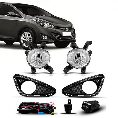 Kit de farol auxiliar hb20 e hb20s hyundai de 2012 a 2015 com grade e botão universal