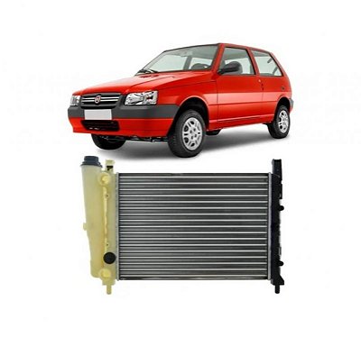 Radiador uno e fiorino e prêmio e elba fiat de 1985 a 1993 com reservatório sem ar manual cromado