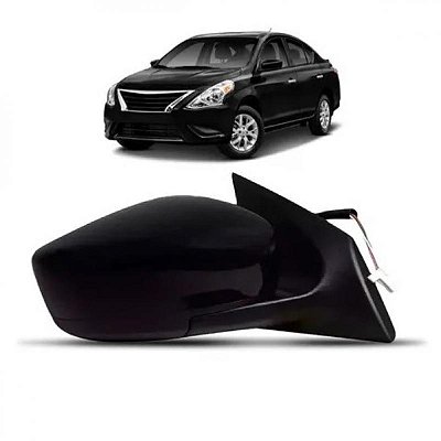 Retrovisor externo versa nissan de 2015 a 2021 lado esquerdo carcaça preta elétrico sem pisca modelo cibie largo