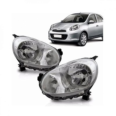 Farol march nissan de 2011 a 2013 lado direito cromado manual