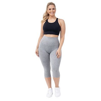 Calça Corsário Fitness Modelador Cinza Mescla Poliamida Power