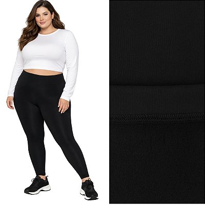 Calça Legging Peluciada Térmica Plus Size Suplex Flanelado Preto