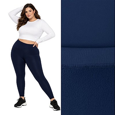 Calça Legging Peluciada Térmica Plus Size Suplex Flanelado Azul Marinho