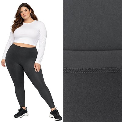 Calça Legging Peluciada Térmica Plus Size Suplex Flanelado Cinza Chumbo
