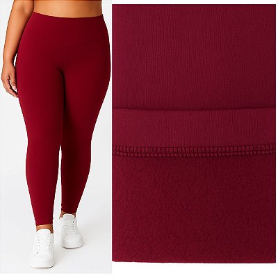 Calça Legging Peluciada Térmica Plus Size Suplex Flanelado Bordô