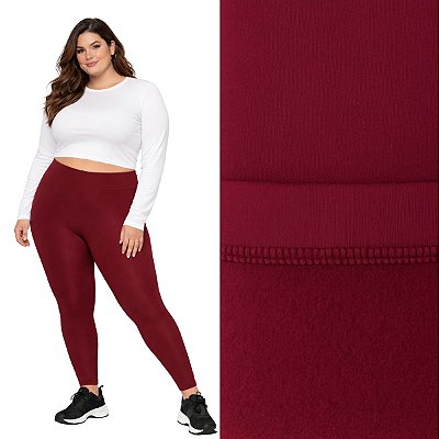 Calça Legging Peluciada Térmica Plus Size Suplex Flanelado Bordô