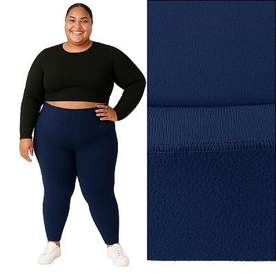 Calça Legging Peluciada Plus Size Tamanhos Especiais Suplex Flanelado Azul Marinho