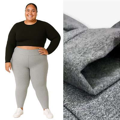 Calça Legging Peluciada Plus Size Tamanhos Especiais Suplex Flanelado Cinza Mescla