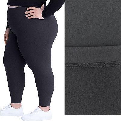 Calça Legging Peluciada Plus Size Tamanhos Especiais Suplex Flanelado Cinza Chumbo