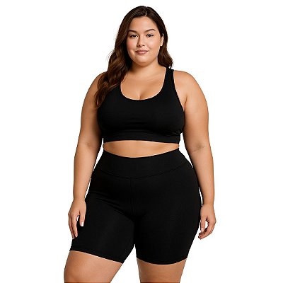 Bermuda Fitness Feminina Plus Size Meia Coxa Preta