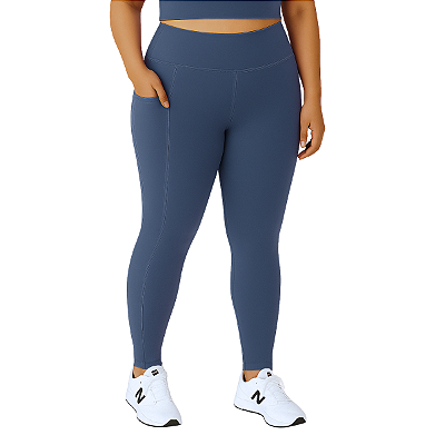 Calça Legging Feminina Plus Size Com Bolsos Azul Petróleo