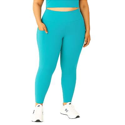 Calça Legging Feminina Plus Size Com Bolsos Azul Turquesa