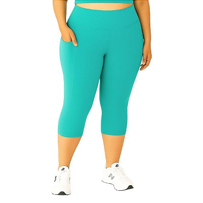 Calça Corsário Plus Size c/ Bolso em Suplex De Poliamida Azul Turquesa