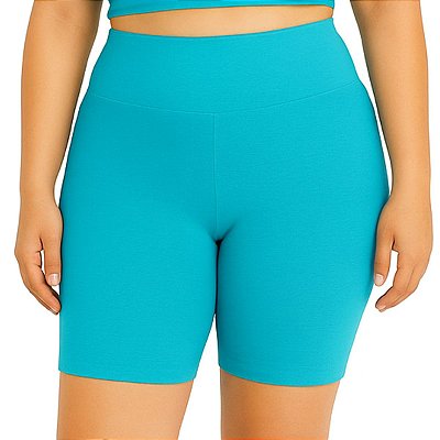 Bermuda Meia Coxa Fitness Feminina Plus Size Azul Turquesa