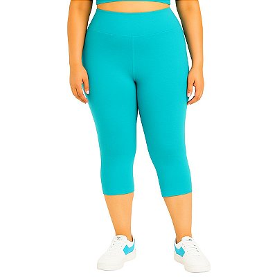 Calça Corsário Fitness Plus Size Azul Turquesa