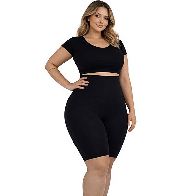 Bermuda Fitness Feminina Plus Size Tamanhos Especiais Modeladora Cós 20cm Poliamida Power