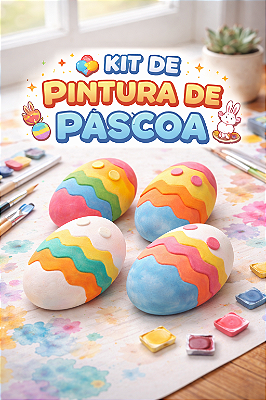 10 Kit Pintura Infantil Páscoa – 2 Ovos de Gesso + Brinde Tinta Guache e Pincel.