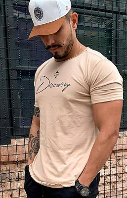 Camiseta Masculina Long Line Bege Discovery