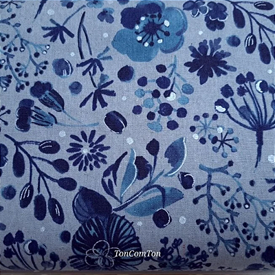 SilverBlue.Flower.Alg+Linho.Japon. 50x110cm
