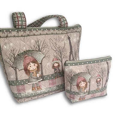 Bolsa/Necessaire Paris - Painel Faça Você Mesmo. Tecido Digital 100%Algodão