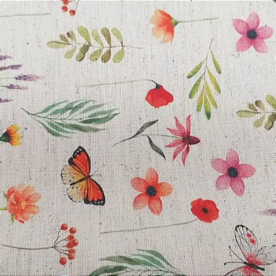 Flores coloridas - Linho Misto - Costura Criativa - 50x150cm