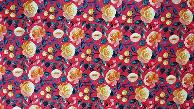 Flor Amar/Verm NT4133. Tricoline Digital 100% Alg.Fab (49x75cm)