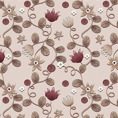 Coleção Merlot. Ramos Bege. Fux Tec.Digital 100% Algodão 50x150cm