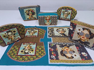 Necessaires Belas Painel em Sarja 100%Alg. Painel Faça Você Mesmo - 05pç