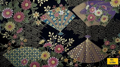 GoldenBlack Flower. Tricoline 100% Alg.Japonês. (49x55cm)