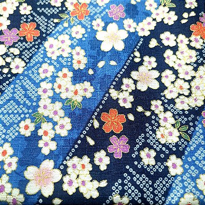 Blue Sakura. Algodão Japonês Douradinho Encorpado. 50x110cm