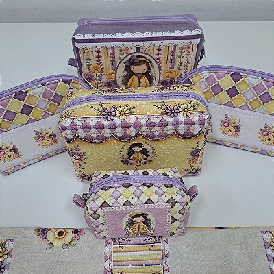 Necessaire Isadora- 5pç - Painel Faça Você Mesmo. Tecido Digital 100%Algodão Fabricart